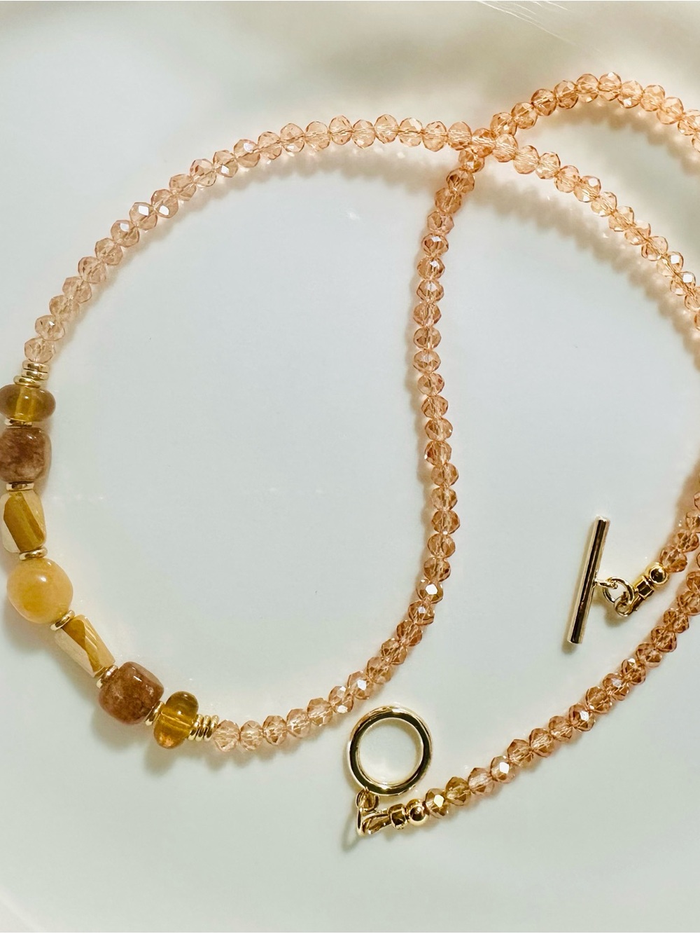 Peach Crystal Bead Necklace with Gold Toggle - Women's Jewelry